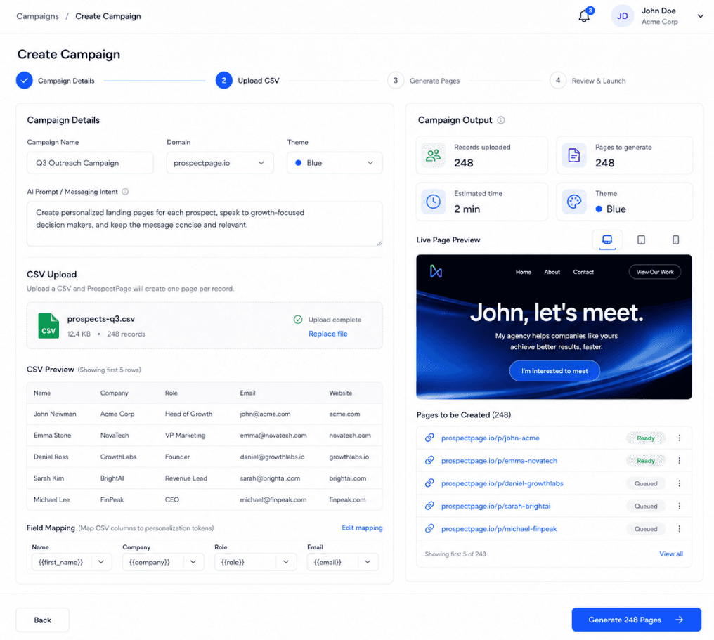 ProspectPage campaign dashboard showing reply rate metrics